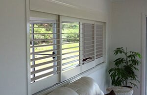 Timber shutters in a living room