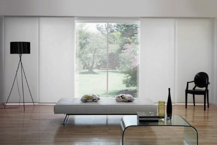 modern panel glide blinds in a living area