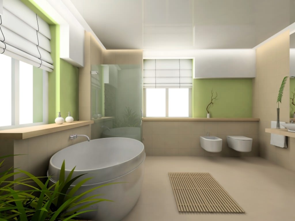 white roman blinds in a modern bathroom
