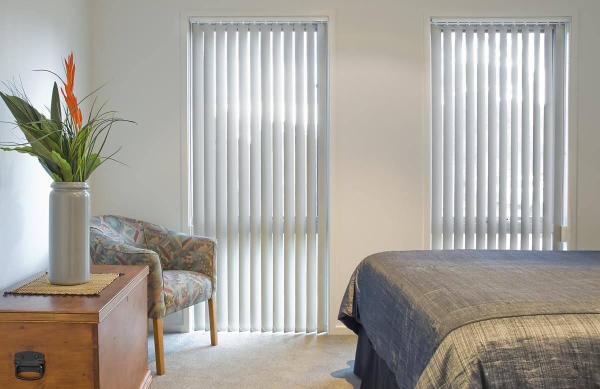 vertical blinds in a bedroom